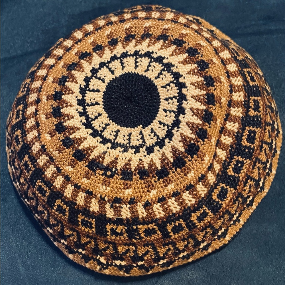 Judaica
Hand knitted Kippah-fine DMC crocheted yarmulke-Kippah Seruga-6”dia/15cm